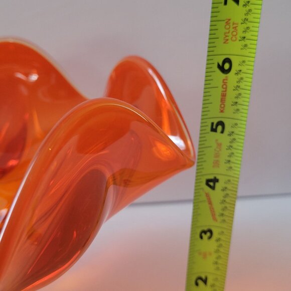 Vintage Mid-Century Viking Glass Modern Orange Art Glass Pedestal Bowl With Wavy - Picture 5 of 7